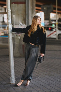 Calças bombachas raso antracite cintura alta