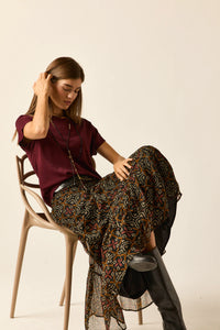 Falda larga gasa print étnico