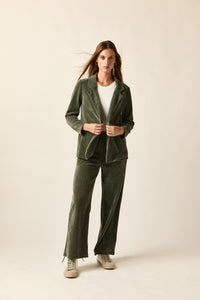 Calças de canelado verde kaki corte reto