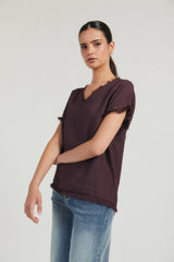 Blusa tachas franjas beringela