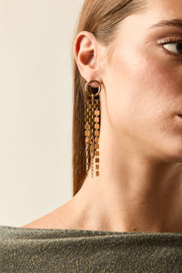 Brincos longos dourados articulados com brilho