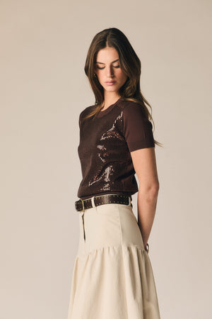 T-shirt de malha com lantejoulas e rib
