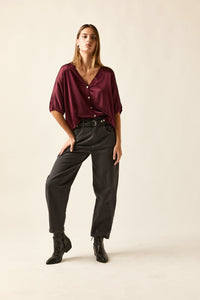 Jeans barrel gris de corte mom fit