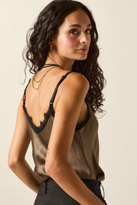 Top Lencero Taupe com Detalhe em Renda Preta