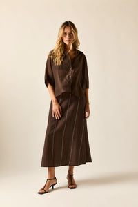 Falda midi estampada marrón