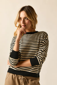 Camisola riscas bicolor preta corte reto