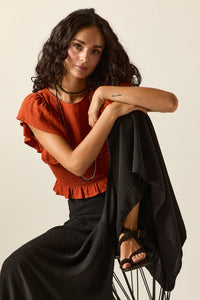 Calças Pretas Fluidas com Cintura Cruzada