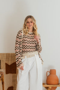 Kimono corto de punto zig zag pepe rosa