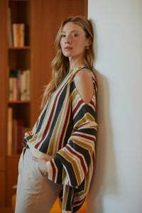 Cardigan de malha às riscas verde