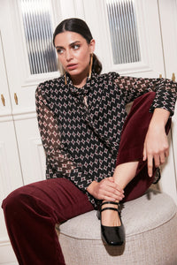 Calças de bombazina burdeos botões dourados marinheiro