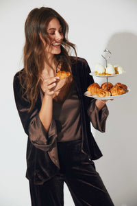 Kimono terciopelo reversible marrón