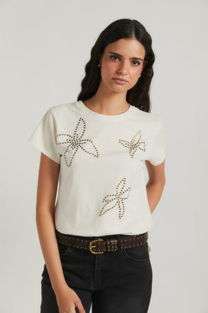 T-shirt tachas flores natural