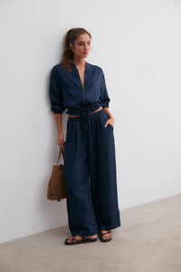 Pantalón ancho chambray azul tejano