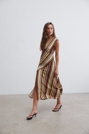 Vestido midi de riscas cruzado