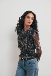 Top tul estampado marrón