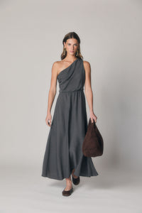 Vestido midi de un hombro gris antracita