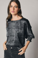 Blusa bandana antracite manga franzida