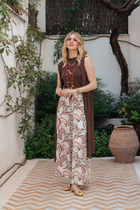 Pantalón gomas estampado paisley natural