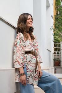 Kimono largo estampado paisley natural
