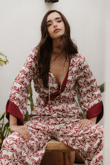 Kimono reversible estampado burdeos