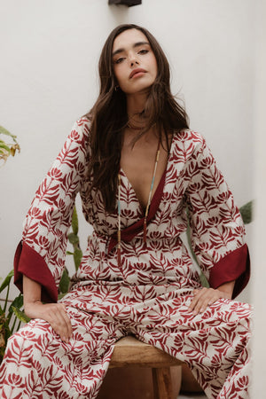 Kimono reversible estampado burdeos