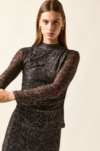 Top tul animal print gris