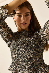 Top gasa animal print gris