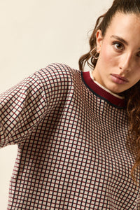 Jersey jacquard cuadros vino