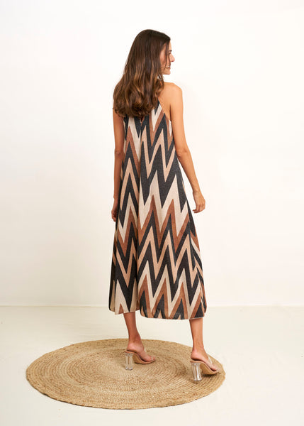 Cargar imagen en el visor de la galería, Vestido halter estampado zigzag negro
