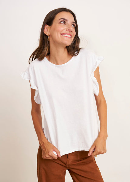 Cargar imagen en el visor de la galería, Camiseta cuello caja volantes blanco
