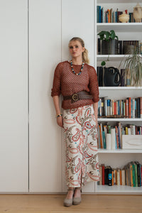 Falda midi botones estampado paisley natural