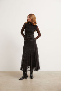 Falda midi tul cuadros gris