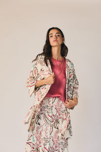 Kimono largo estampado paisley natural