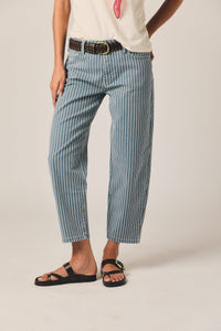 Pantalón barrel rayas azul tejano