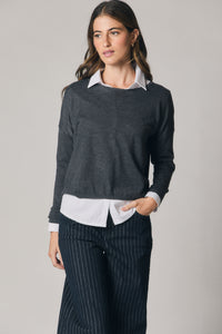 Jersey básico cuello caja gris antracita