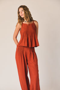 Pantalón jaretas teja