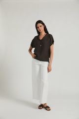 Blusa tachas franjas castanha