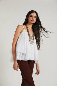 Top de tirantes con doble volante blanco