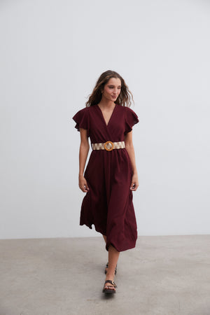 Vestido cruzado fluido cor de vinho