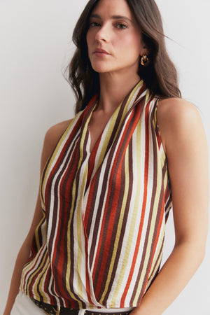 Top cruzado estampado riscas telha