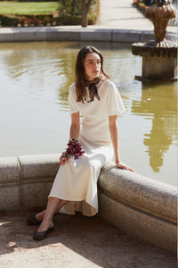 Falda midi neopreno crema