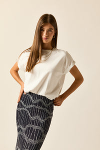 Falda midi tul estampado azul marino