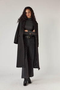 Abrigo largo de paño con lazada Gris