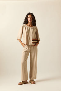 Pantalón fluido beige con lazada