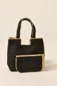 Bolso trenzado negro con cartera interior
