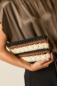 Bolso de mano de crochet multicolor negro