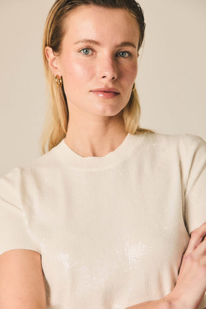 Camiseta de punto con lentejuelas blanco