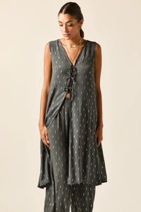 Chaleco largo bambula lurex gris antracita