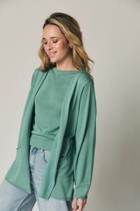 Chaqueta de punto abierta bolsillos aguamarina