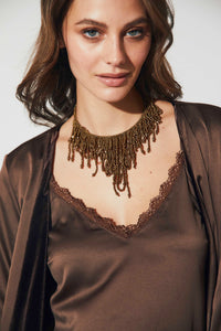 Collar de cuentas bronce con flecos